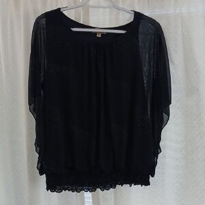 Lavish Plus Navy Lined Batwing Blouse With Silicone "Dot" Design